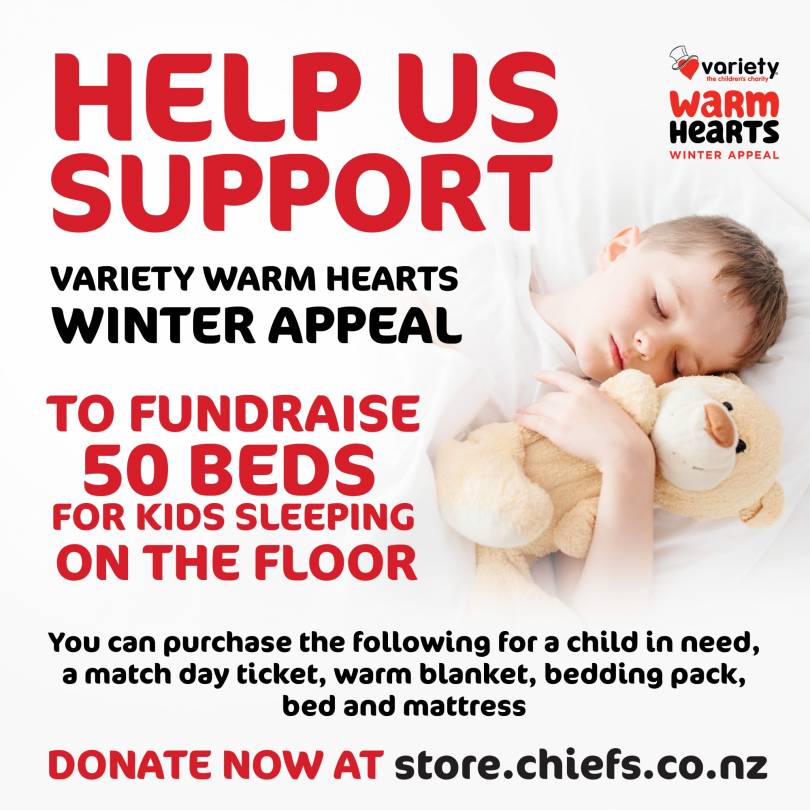 Gallagher Chiefs supporting Variety Warm Hearts Winter Appeal